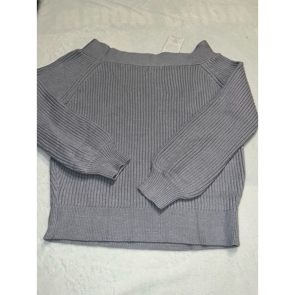 Kirundo Womens Grey Ribbed Off the Shoulder Knit Sweater Size S Balloon Sleeve